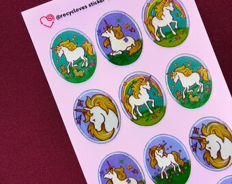 RecyLoves Sticker Sheet / 80’s Unicorns