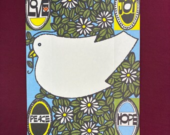 Vintage Large Stationery Sheet / 60s / Psychedelic /Peace Dove