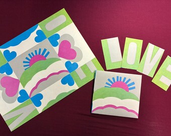 Vintage Large Stationery Sheet / 60s / Psychedelic / Groovy Sunrise