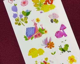 RecyLoves Sticker Sheet / Summer Sweeties / Bugs / Snails / Frog / Mushrooms