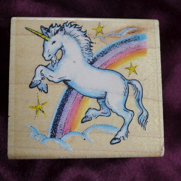 Vintage Rainbow Unicorn Rubber Stamp