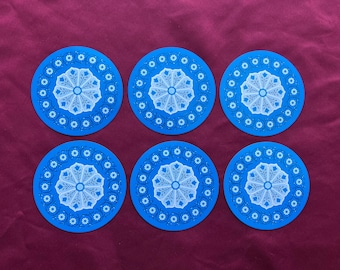 Vintage Blue Round Playing Cards / Set of 6 Individual Cards