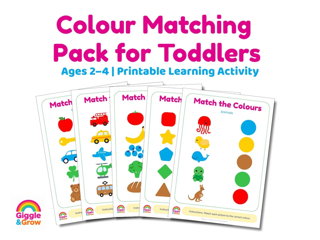 5 Printable Activities | Colour Matching for Toddlers | Early Learning
