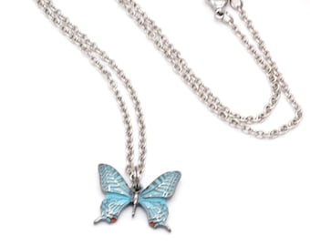 Blue Butterfly Necklace, Stainless Steel Chain, Special GIft for Sister or BFF