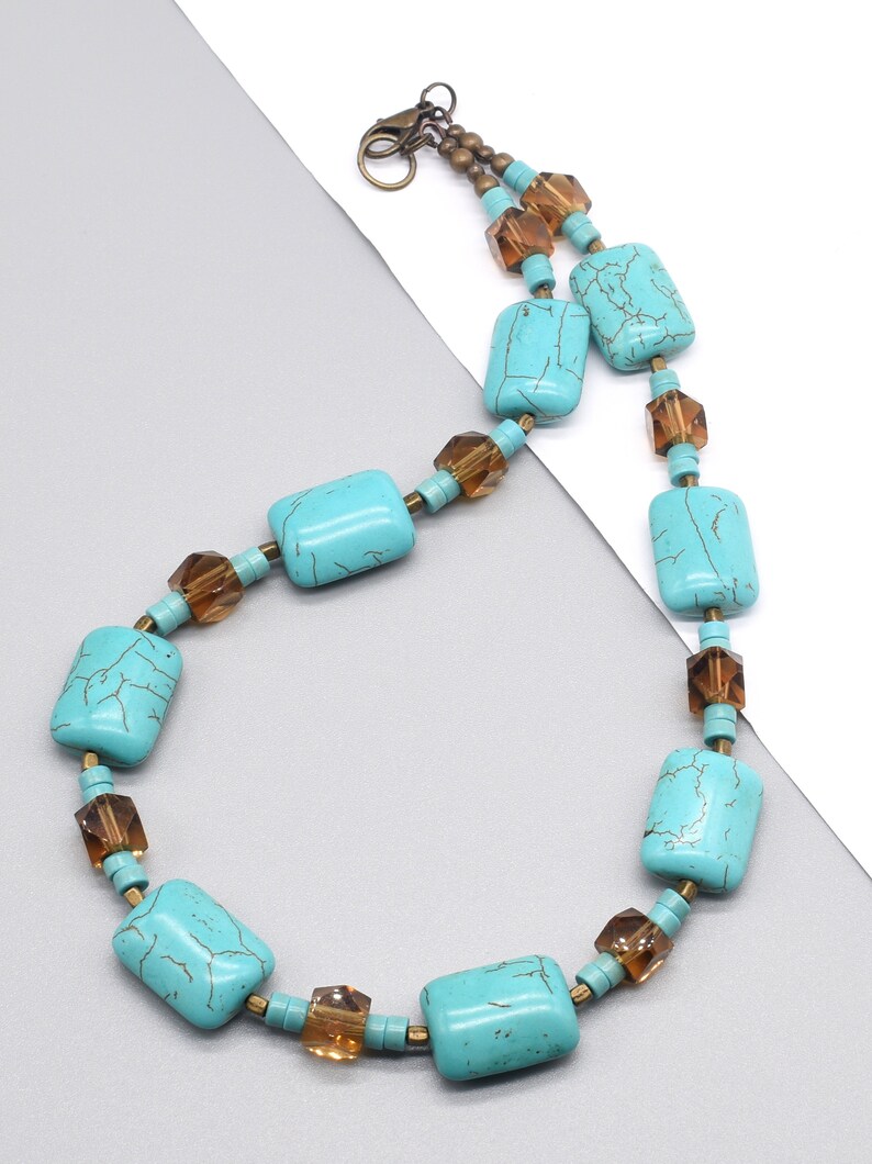 Turquoise Necklace and Earring Set, Ceramic, Birthday or Anniversary Gift, Statement Jewelry Set image 8