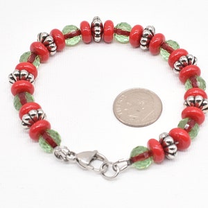 Red and Green Glass Bracelets with Stainless Steel Clasp, Set of 3 image 8