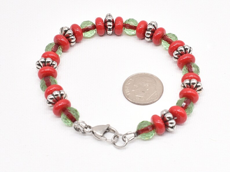 Red and Green Glass Bracelets with Stainless Steel Clasp, Set of 3 image 8