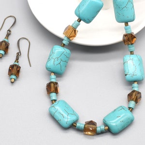 Turquoise Necklace and Earring Set, Ceramic, Birthday or Anniversary Gift, Statement Jewelry Set image 5