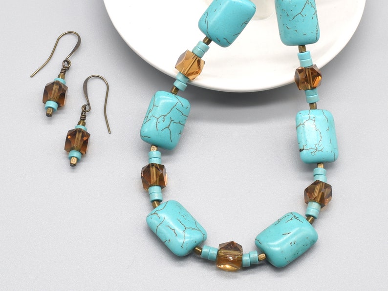 Turquoise Necklace and Earring Set, Ceramic, Birthday or Anniversary Gift, Statement Jewelry Set image 5