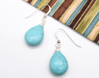 Ceramic Turquoise Teardrop Earrings, Sterling Silver Findings, Mother's Day Gift