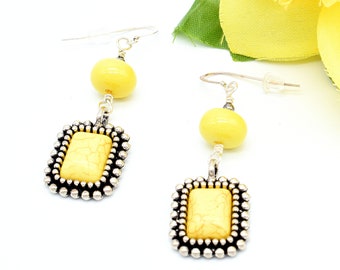 Yellow Earrings,  Dangle and Drop Earrings, Birthday Gift for Wife, Sterling Silver Ear Wires