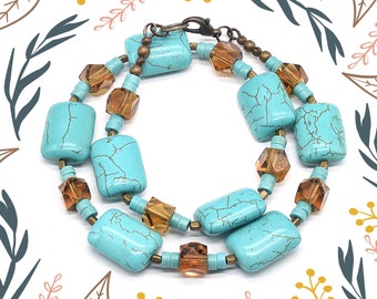 Turquoise Necklace and Earring Set, Ceramic, Birthday or Anniversary Gift, Statement Jewelry Set