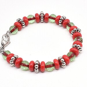 Red and Green Glass Bracelets with Stainless Steel Clasp, Set of 3 image 4