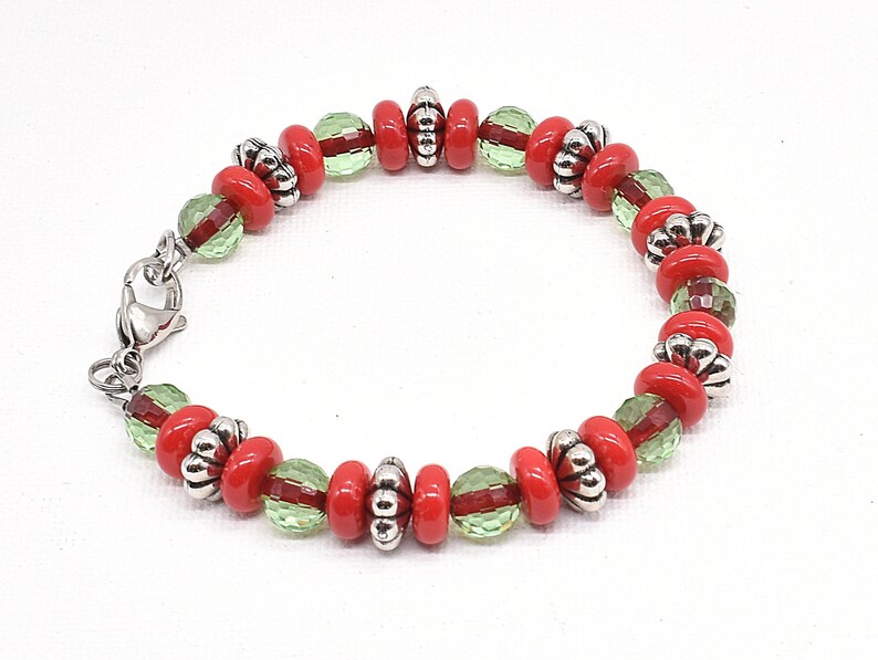 Red and Green Glass Bracelets with Stainless Steel Clasp, Set of 3 image 4