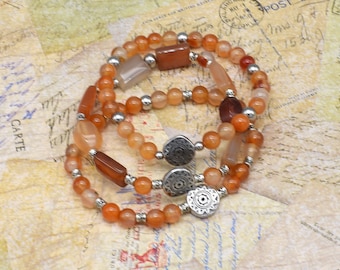 Carnelian Gemstone Bracelets, Set of 3 Orange Stretch Bracelets, Easy to Wear Bracelets for Mother's Day