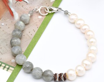 Freshwater Pearl Bracelet with Labradorite Gemstones,Color Block Jewelry