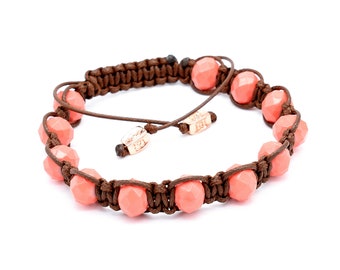 Peach Shamballa Bracelet, Macrame Jewelry for Her