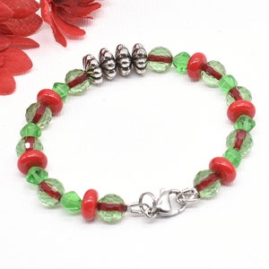 Red and Green Glass Bracelets with Stainless Steel Clasp, Set of 3 image 7