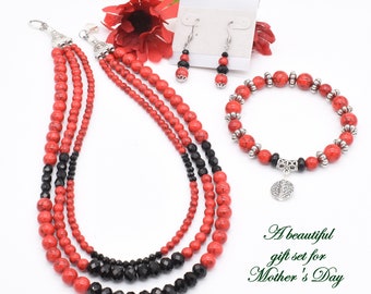 Red and Black Jewelry Set, Mother's Day Gift, Anniversary Present