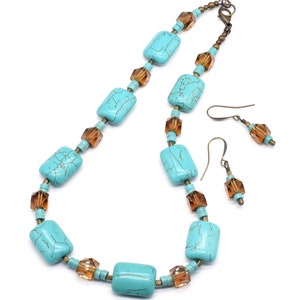 Turquoise Necklace and Earring Set, Ceramic, Birthday or Anniversary Gift, Statement Jewelry Set image 4