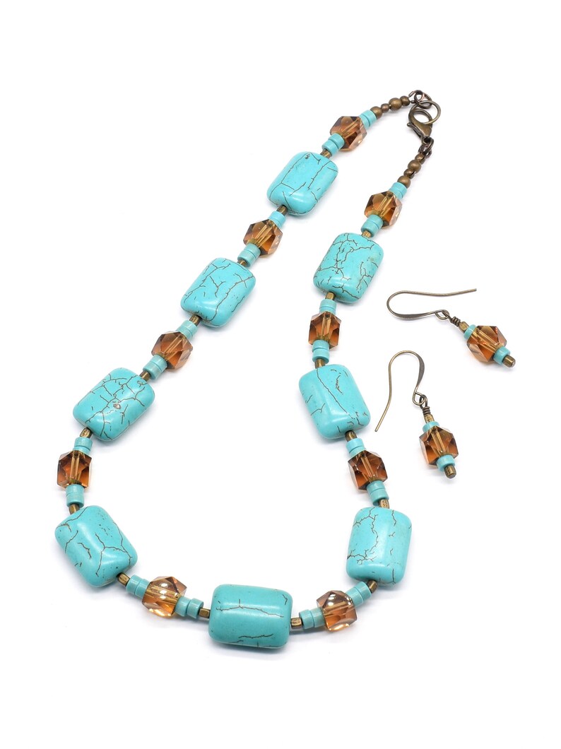 Turquoise Necklace and Earring Set, Ceramic, Birthday or Anniversary Gift, Statement Jewelry Set image 4