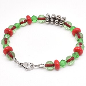 Red and Green Glass Bracelets with Stainless Steel Clasp, Set of 3 image 5
