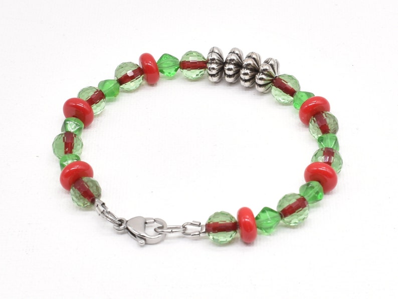 Red and Green Glass Bracelets with Stainless Steel Clasp, Set of 3 image 5