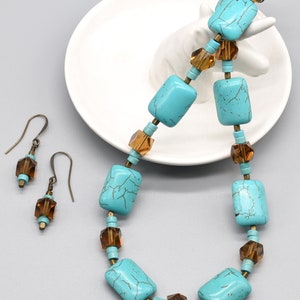 Turquoise Necklace and Earring Set, Ceramic, Birthday or Anniversary Gift, Statement Jewelry Set image 6