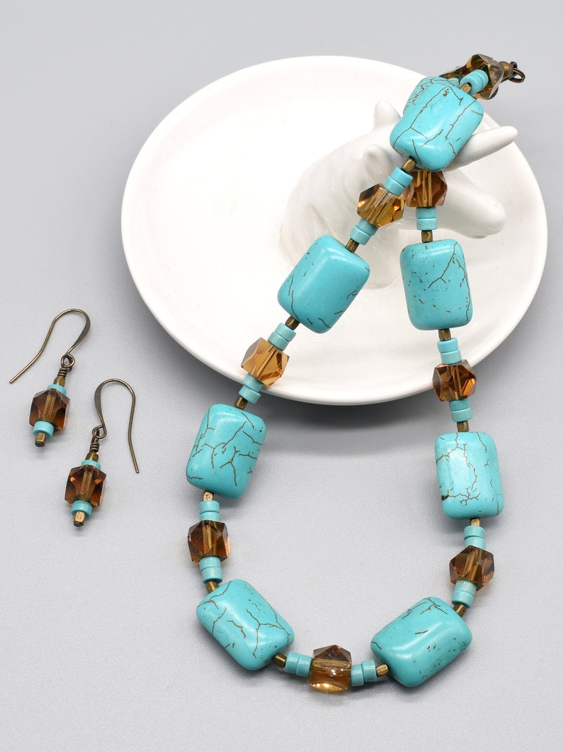 Turquoise Necklace and Earring Set, Ceramic, Birthday or Anniversary Gift, Statement Jewelry Set image 6