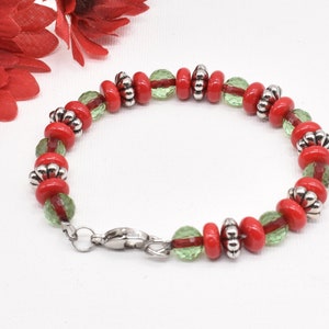 Red and Green Glass Bracelets with Stainless Steel Clasp, Set of 3 image 6