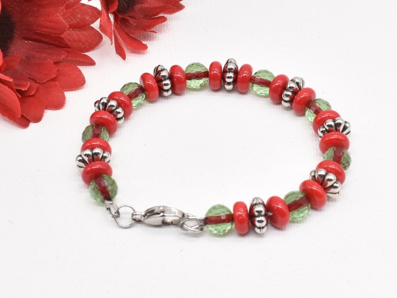 Red and Green Glass Bracelets with Stainless Steel Clasp, Set of 3 image 6