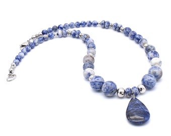 Blue Sodalite Gemstone Necklace with Teardrop Pendant, Birthday Gift for Mom from Daughter, Anniversary Gift for Wife