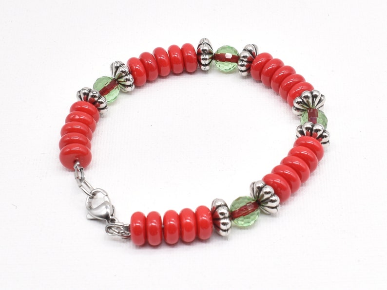 Red and Green Glass Bracelets with Stainless Steel Clasp, Set of 3 image 3