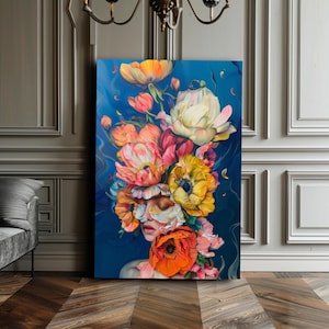Flowers/ Surreal Art/ Woman Face/ AI generated/ AI Art/ Digital Art prints/ Digital Download/ Vibrant Art/ Wall Art/ Floral/ Home Decor