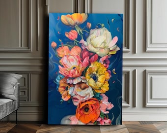 Bloemen/ Surrealistische kunst/ Gezicht van de vrouw/ AI gegenereerd/ AI-kunst/ Digitale kunstafdrukken/ Digitale download/ Levendige kunst/ Muurkunst/ Bloemen/ Woondecoratie