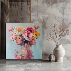 Floral Portrait / Woman/ Surreal Art/ AI generated/ AI Art/ Digital Art prints/ Digital Download/ Vibrant Art/ Wall Art/ Floral/ Home Decor