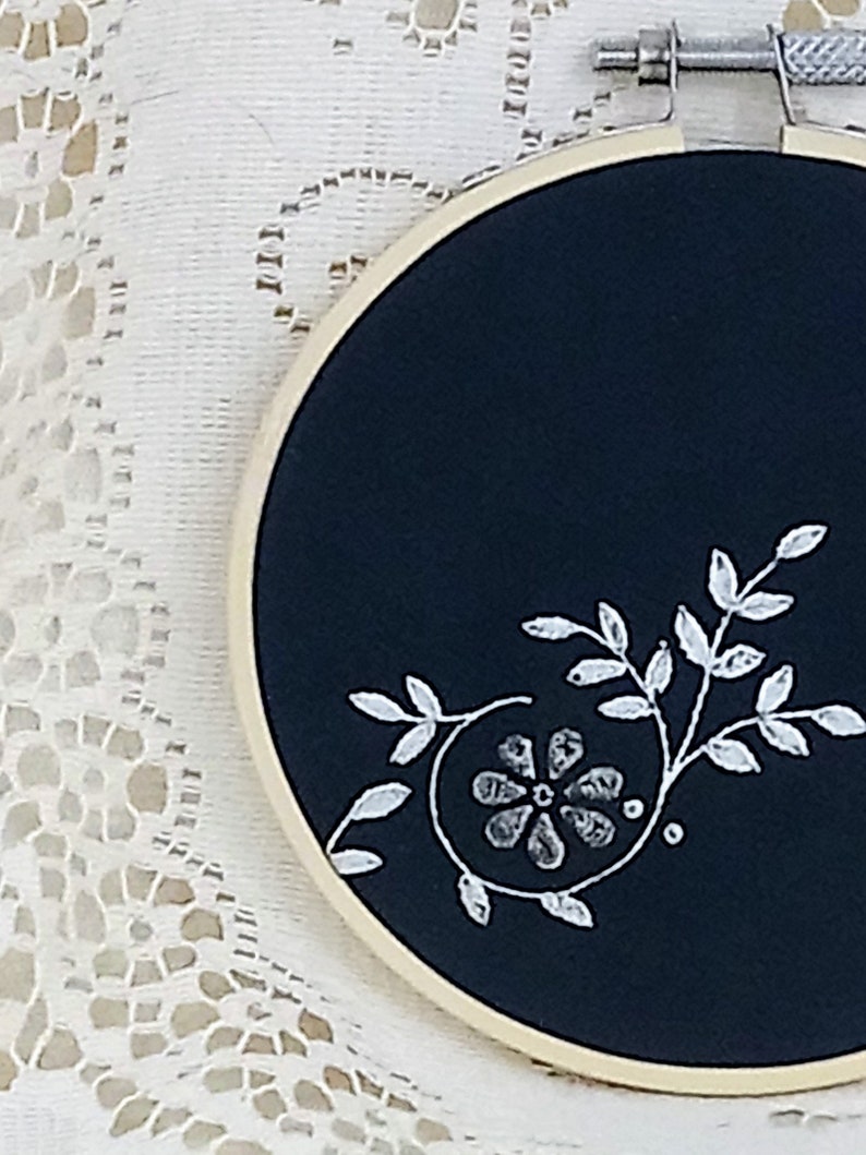 Embroidery Sampler Whitework on Black Silk image 3