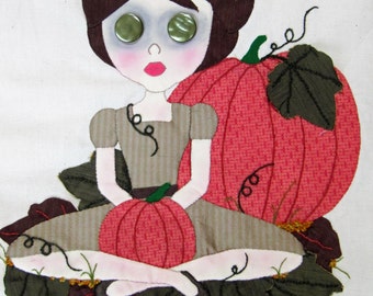 Megan And Her Pumpkins - Art Doll Art Quilt Wall Hanging