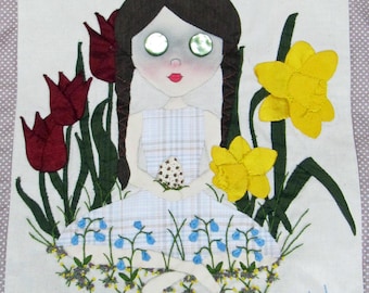 Bella In Spring Flowers - Art Doll Art Quilt Wall Hanging