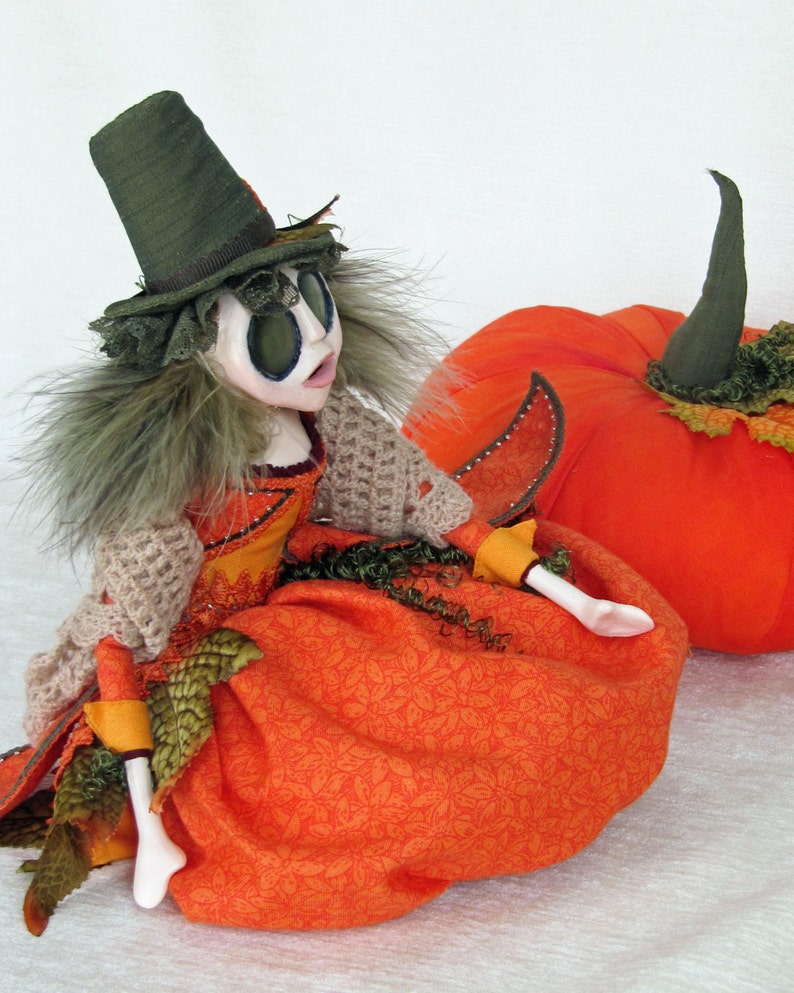 Fantasy Pumpkin Sprite Prunella Halloween Autumn Art Doll image 2