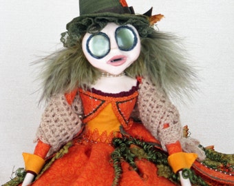 Fantasy Pumpkin Sprite Prunella - Halloween Autumn Art Doll