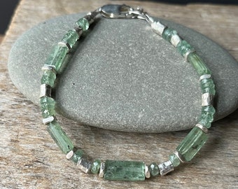 Green Kyanite Bracelet, Karen Hill Tribe Silver Kyanite Adjustable Bracelet