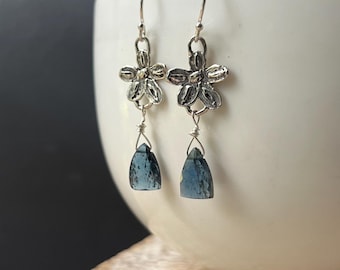 Moss Kyanite Earrings: Sterling Silver Artisan Flower