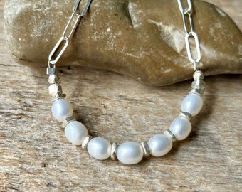 Pearl Bracelet, Silver Pearl Adjustable Bracelet