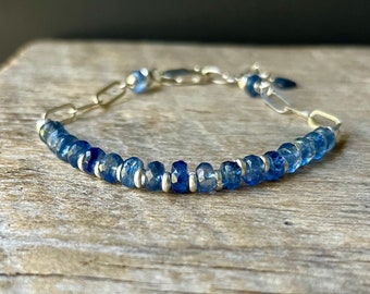 Blue Kyanite Bracelet, Silver Kyanite Adjustable Bracelet