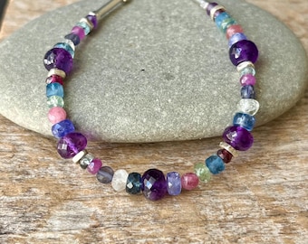 Amethyst Multistone Bracelet: Colorful Gemstone Adjustable Bracelet
