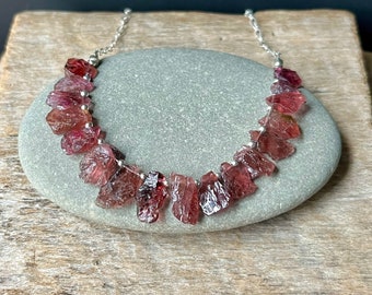 Raw Pink Tourmaline Necklace, Sterling Silver Tourmaline Adjustable Necklace