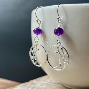 Amethyst Earrings, Sterling Silver Gemstone Charm Earrings