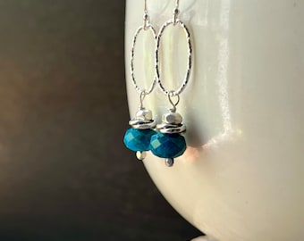 Teal Apatite Earrings: Sterling Silver Gemstone Dangle Earrings