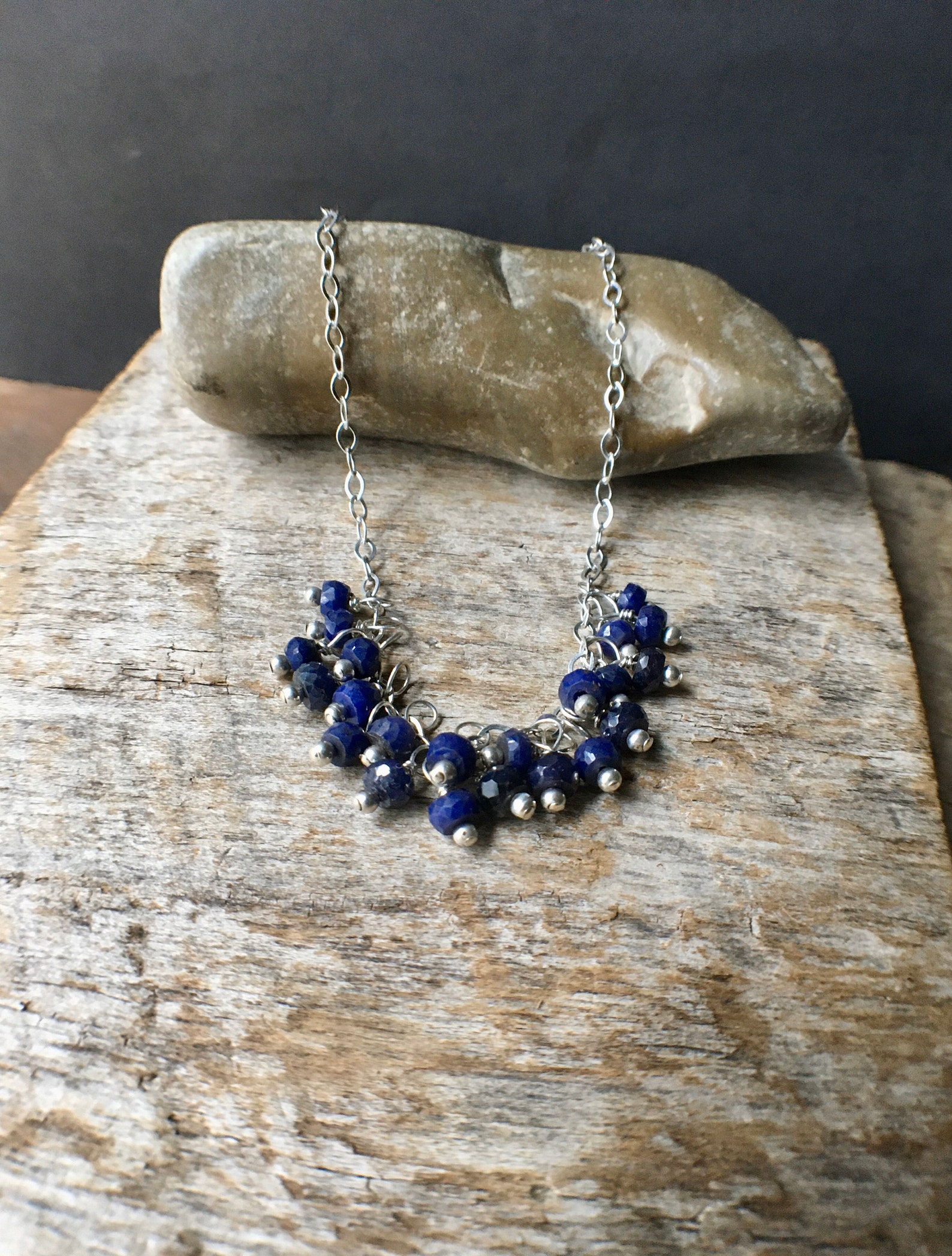 Sapphire Necklace Sterling Silver Sapphire Necklace Gemstone Etsy